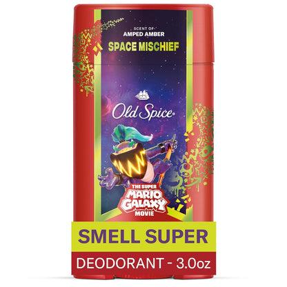 Old Spice Aluminum Free Deodorant for Men, Old Spice x The Super Mario Galaxy Movie, 24/7 Lasting Freshness, Lasting Odor Protection, Smell Super with Space Mischief, Amped Amber Scent, 3.0 oz