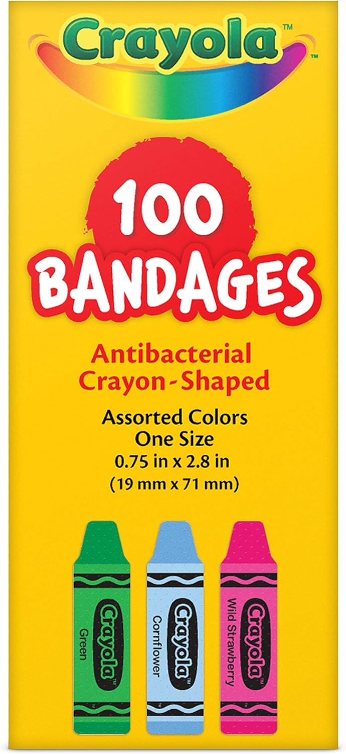 Crayola Shaped Kids Adhesive Bandages, 100 Count | For Minor Cuts, Scrapes, & Burns. Great for Birthdays, School Supplies, Stickers, Stocking Stuffers & White Elephant Gifts