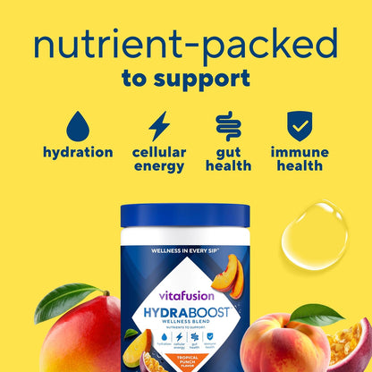 Vitafusion Hydraboost Hydration Drink Mix, Electrolytes Support Daily Hydration, Vitamins Support Cellular Energy & Immune Health, Prebiotic Fiber Supports Gut Health, Tropical Punch, 30 Servings
