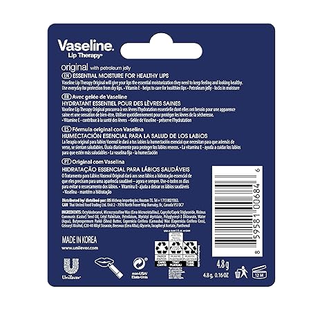 Vaseline Lip Therapy Care Original,Fast-Acting Nourishment,Ideal for Chapped,Dry,Cracked,or Damaged Lips,Lip Balm,0.16 Ounce,(Pack of 24)