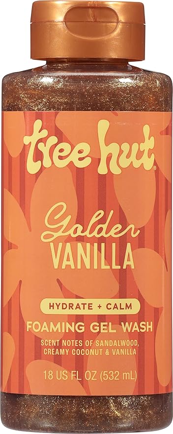 Tree Hut Golden Vanilla Body Wash, Hydrating & Moisturizing Shower Gel, Shea Butter & Essential Oils, Soft Smooth Glowing Skin, Gentle Cleanser For All Skin Types, Self Care Gifts for Women, 18 Fl Oz