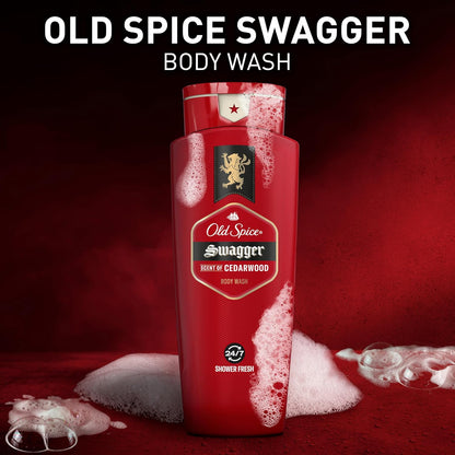Old Spice Refreshing Body Wash for Men, 3X Defense, 24/7 Shower Fresh with Long Lasting Scent, Red Collection, Swagger with Cedarwood Scent, 24 oz (Pack of 6)