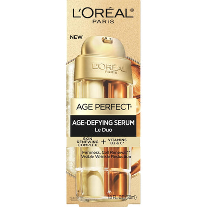 L'Oreal Paris Age Perfect Serum Le Duo, Brightening, Firming and Anti-Aging Serum for Face with Collagen Peptide, Niacinamide, Vitamin C and B3, 1 fl oz + Sample