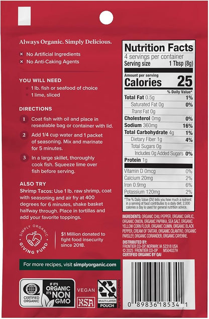 Simply Organic Fish Taco Seasoning Mix, Gluten Free, Certified Organic, Kosher - Pure Flavor for Tacos, Stir-Fries, Mexican Dishes, and More | 1.13 Ounce (Pack of 3)