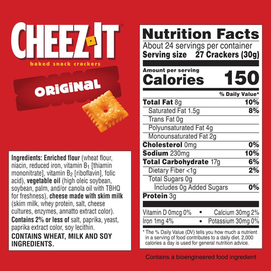 Cheez-It Cheese Crackers, Baked Snack Crackers, Lunch Snacks, Party Size, Original, 25oz Box (1 Box)