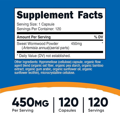 Nutricost Wormwood Capsules 450mg, 120 Capsules, Gluten-Free & GMO-Free