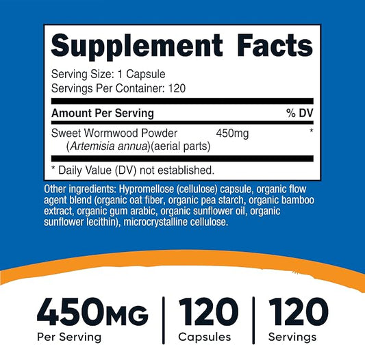Nutricost Wormwood Capsules 450mg, 120 Capsules, Gluten-Free & GMO-Free