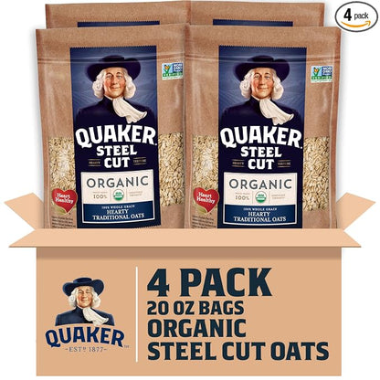 Quaker Steel Cut Oats, USDA Organic, Non GMO Project Verified, 20oz Resealable Bags (Pack of 4)