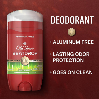Old Spice Aluminum Free Deodorant for Men, 24/7 Odor Protection, 24/7 Signature Scent & Lasting Freshness, Goes on Clean, Beatdrop with Green Bergamot, Fir Needle, & Amber Wood Scent, 3.0 oz