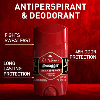 Old Spice Antiperspirant Deodorant for Men,24/7 Sweat & Odor Protection,24/7 Lasting Freshness,Invisible Solid,Swagger with Cedarwood Scent,2.6 oz,(Pack of 4)