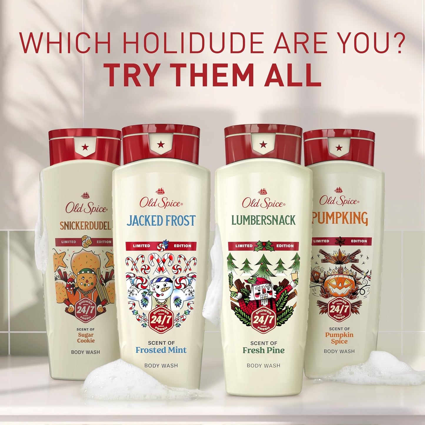 Old Spice Body Wash for Men, Holidudes Holiday Edition, 24/7 Holiday Freshness, Lasting Scent and Rich Lather, Stocking Stuffer, Jacked Frost Frosted Mint Scent, 16 oz