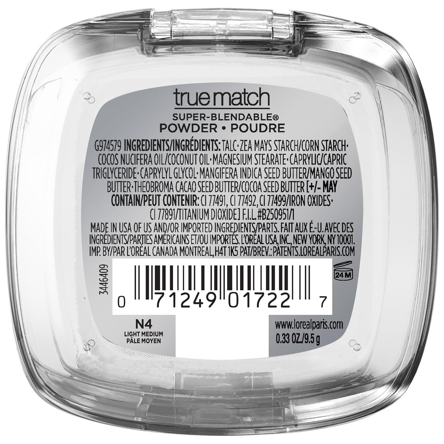 L'Oreal Paris True Match Super Blendable Oil Free Powder Foundation, N4 Light Medium, 0.33 oz, Packaging May Vary