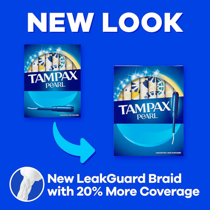 Tampax Pearl Tampons Super Absorbency, With Leakguard Braid, Unscented, 18 Count