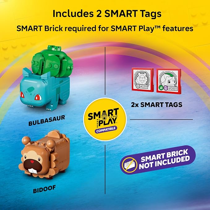 LEGO Pokémon SMART Play: Berry Bash with Bulbasaur and Bidoof 72155 | Compatible Set, Building Toys, Boys & Girls, Ages 7+, Interactive Pokémon Toys, 2 SMART Tags, 240 pieces, Gift Idea