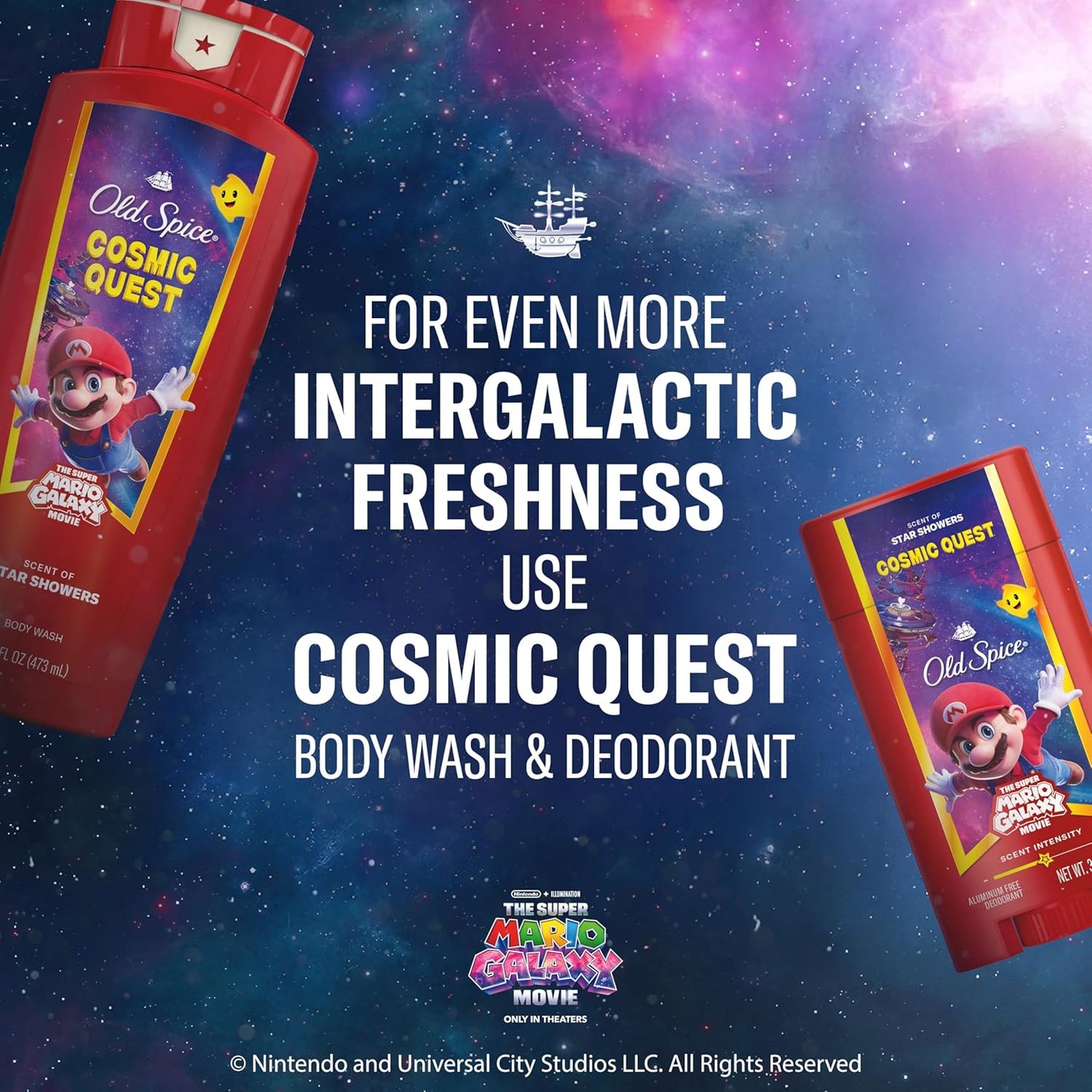 Old Spice Aluminum Free Deodorant for Men, Old Spice x The Super Mario Galaxy Movie, 24/7 Lasting Freshness, Lasting Odor Protection, Smell Super with Cosmic Quest, Star Showers Scent, 3.0 oz