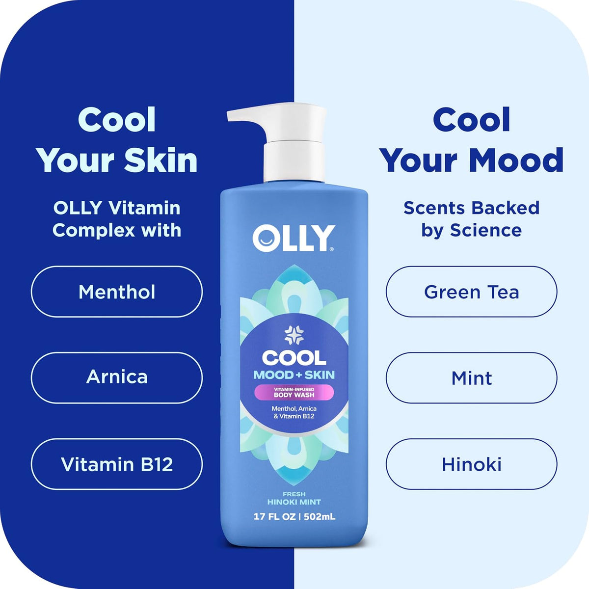 OLLY Body Wash Cool Mood + Skin Infused with arnica & vitamin B12 17 Fl Oz