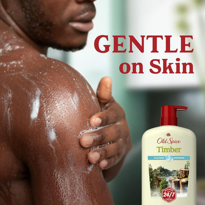 Old Spice Cleansing Body Wash for Men, 24/7 Shower Fresh with Lasting Scent, Cleanse & Refresh, Gentle on Skin, Vitamin B3, Timber with Sandalwood + Cypress Scent, 30 oz (Pack of 4)