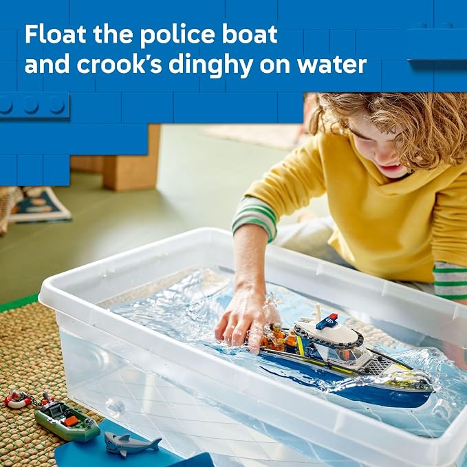 LEGO City Police Boat Chase Building Toy for Kids - Pretend Play Set for Boys & Girls, Ages 6+ - Building Blocks W/ 2 Floating Boat Toys for Playtime & Bath Time - Gift Idea for Birthdays- 60456
