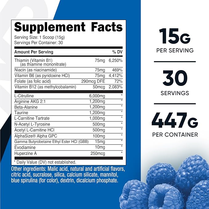 Nutricost Stim-Free Pre-Workout (Blue Raspberry) 30 Servings, Caffeine Free