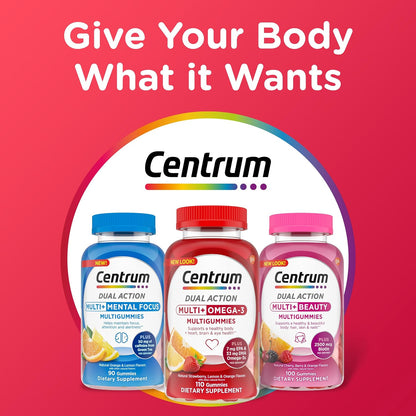 Centrum MultiGummies Multi+ Omega 3, Assorted Fruit Flavors, 110 Count