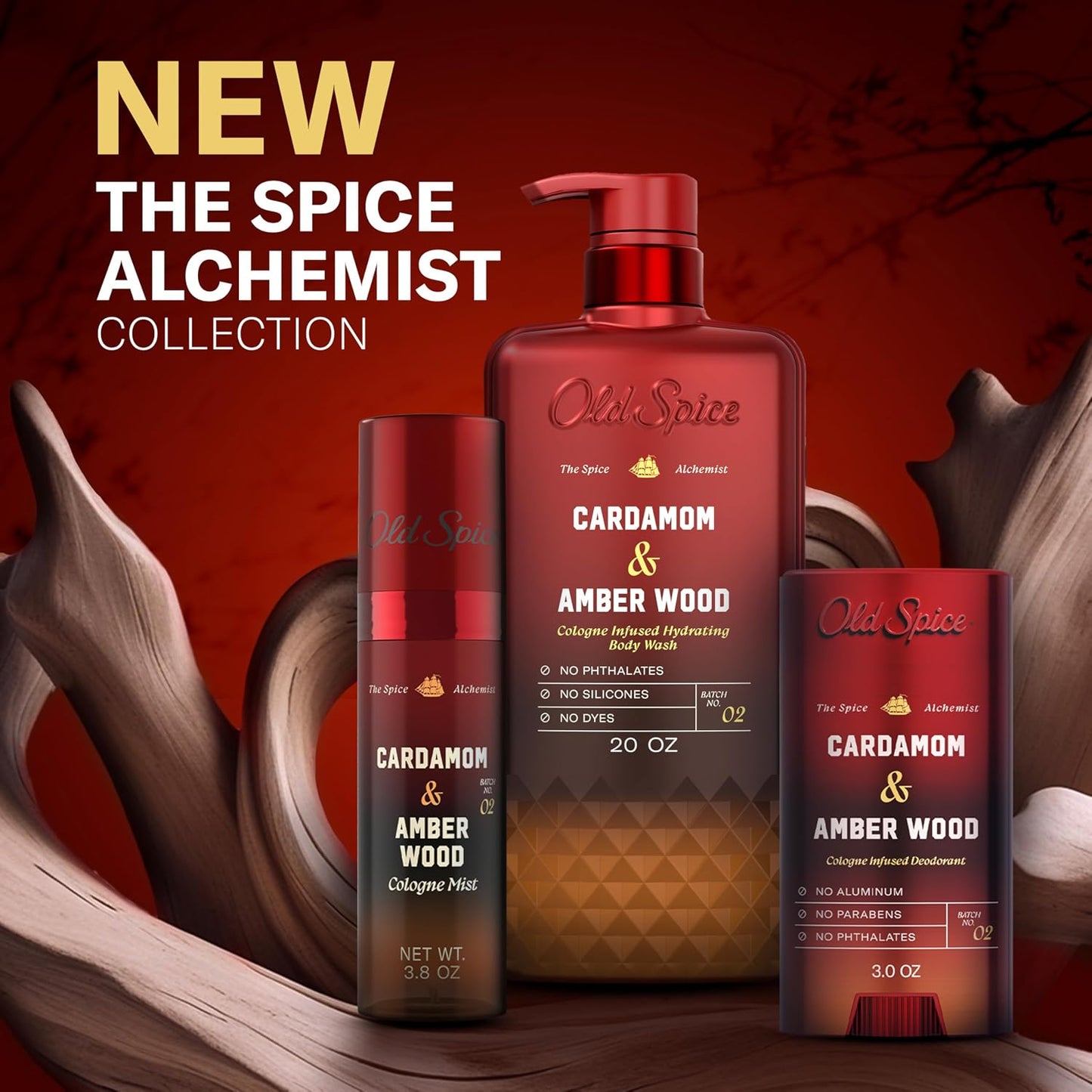 Old Spice Aluminum Free Deodorant for Men, The Spice Alchemist Collection, 24/7 Cologne Infused Scent, No Trade Off Formula, Free of Parabens & Phthalates, Cardamom + Amber Wood Scent, 3.0 oz