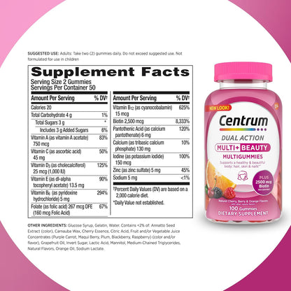 Centrum MultiGummies, Multi + Beauty, 100 Count
