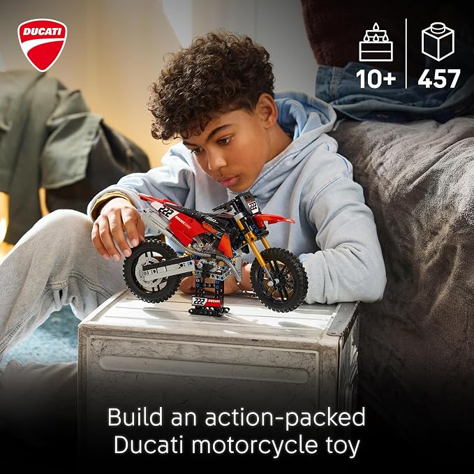 LEGO Technic Ducati Desmo450 MX Factory Motorcycle 42238 | Building Toys for Boys & Girls, Ages 10+, Dirt Bike Toy for Display W/ Stand, Bedroom or Desk Decor, 457 pieces, Gift Idea