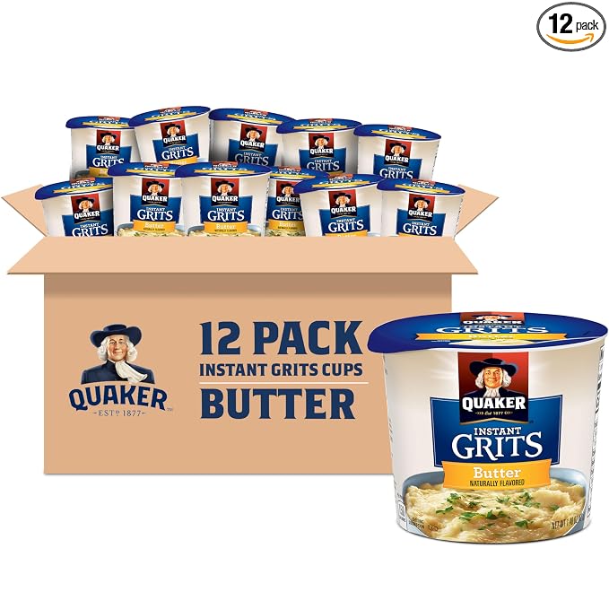 Quaker Instant Grits, Butter Flavor, Breakfast Cereal 1.48 Ounce (Pack of 12)
