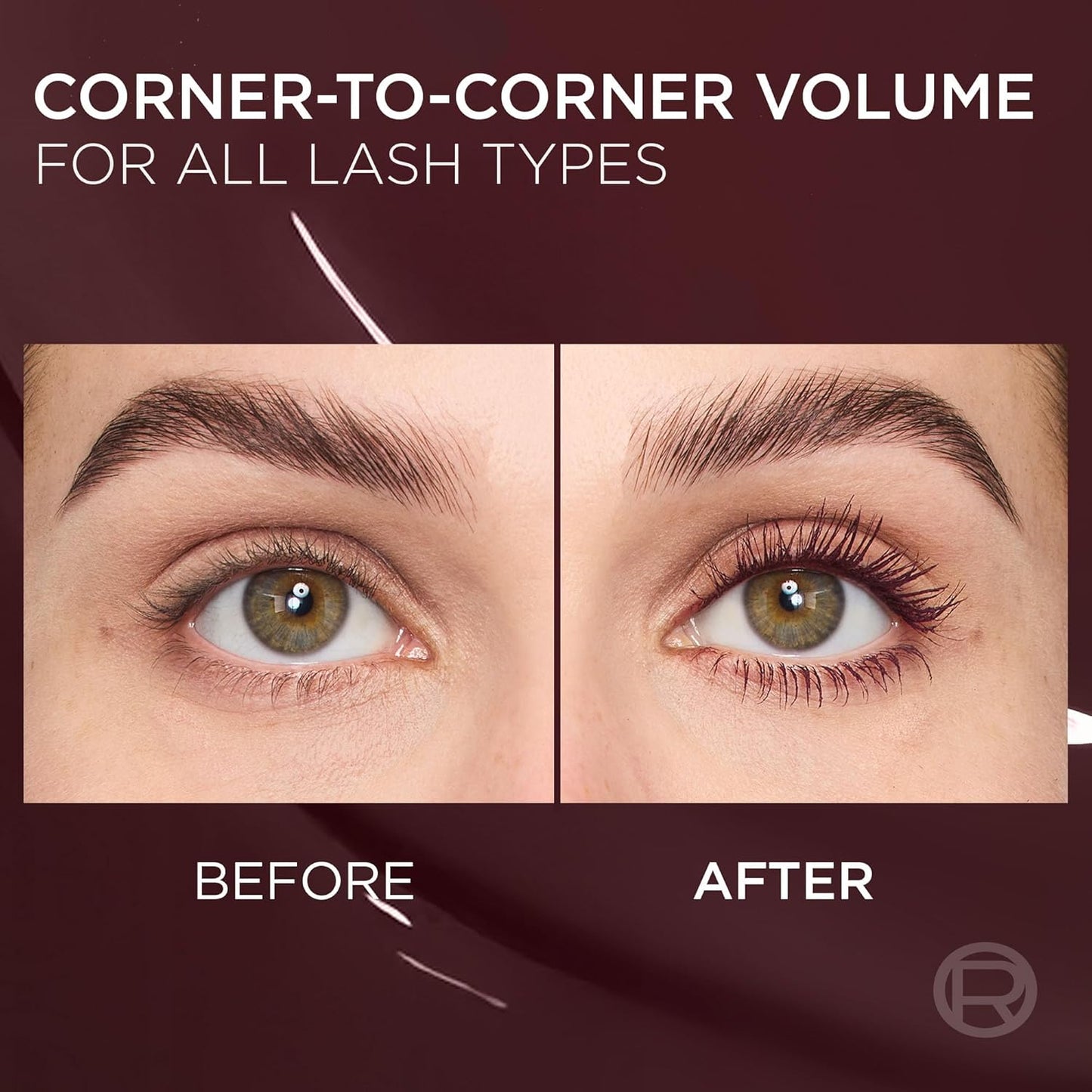 L'Oreal Paris Voluminous Panorama Chromatic Mascara, Volumizing and Lengthening Burgundy Mascara, Longwear, Smudge-Resistant and Washable, 707 Burgundy Cashmere