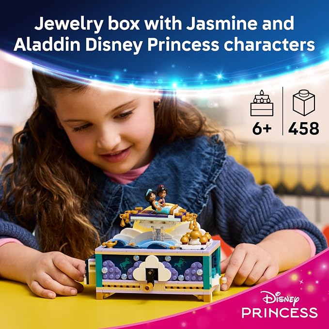 LEGO Disney Princess Jasmine's Jewelry Box 43295 | Building Toys for Girls & Boys, Ages 6+, Disney's Aladdin Movie Figures, Creative Play, 458 pieces, Gift for Birthdays
