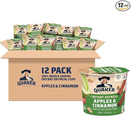 Quaker Instant Oatmeal Express Cups, Apples & Cinnamon, 1.51 Ounce (Pack of 12)