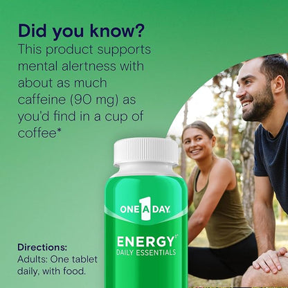 A Day Energy Daily Essentials Multivitamin, Energy Supplement to Support Mental Alertness and Immune Health with Vitamins A C, D, E, Zinc and Caffeine, 120 Count (Pack of 2)