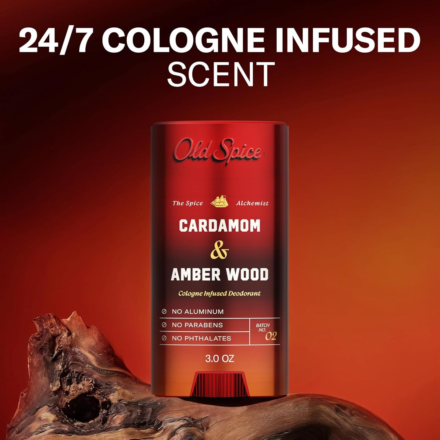Old Spice Aluminum Free Deodorant for Men, The Spice Alchemist Collection, 24/7 Cologne Infused Scent, No Trade Off Formula, Free of Parabens & Phthalates, Cardamom + Amber Wood Scent, 3.0 oz