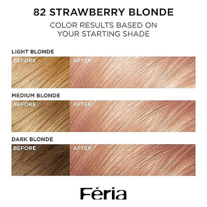 L’Oreal Paris Feria Multi-Faceted Shimmering Permanent Hair Color, High Intensity Hair Dye for 3X Highlights, 82 Strawberry Blonde, 1 Hair Dye Kit (Pack of 2)