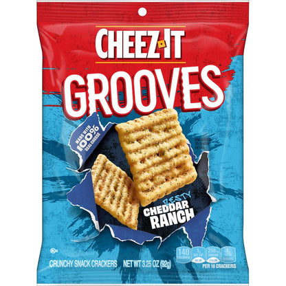 Cheez-It Grooves Crunchy Cheese Crackers, Snack Crackers, Lunch Snacks, Zesty Cheddar Ranch (6 Pouches)