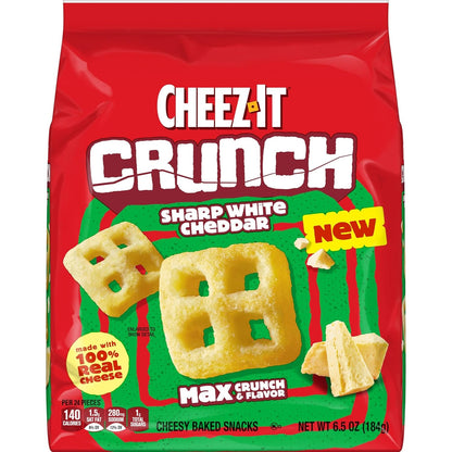Cheez-It Crunch Cheesy Baked Snacks, Lunch Snacks, Sharp White Cheddar (6 Bags)