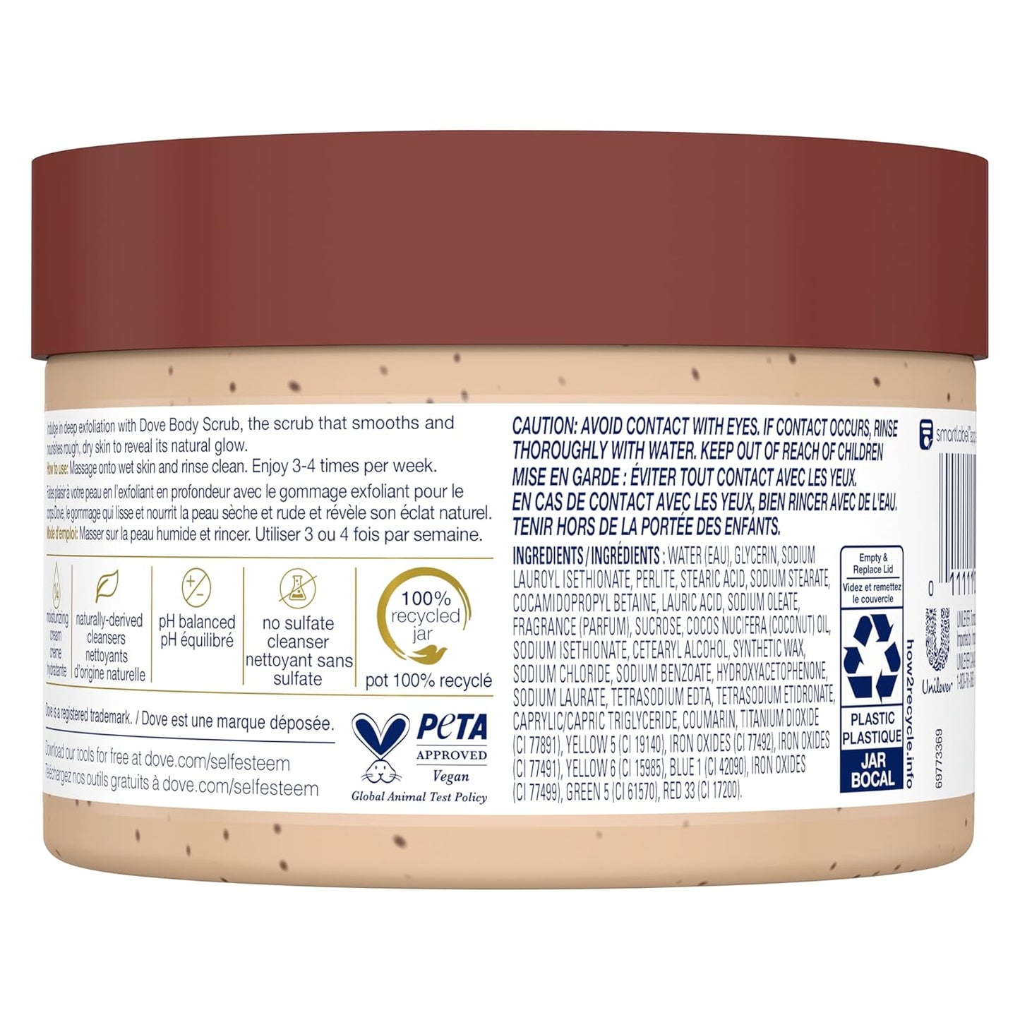 Dove Scrub Brown Sugar & Coconut Butter For Silky Smooth Skin Body Scrub Exfoliates & Restores Skin's Natural Nutrients 10.5 oz