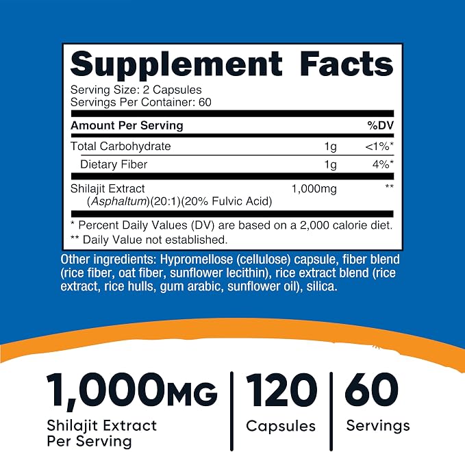 Nutricost Shilajit Capsules 1,000mg Per Serving, 120 Capsules, 60 Servings