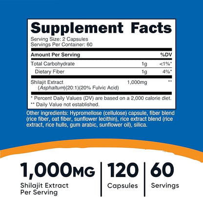 Nutricost Shilajit Capsules 1,000mg Per Serving, 120 Capsules, 60 Servings