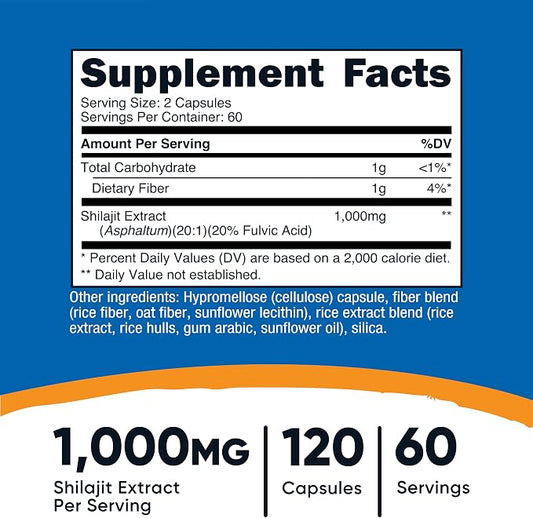 Nutricost Shilajit Capsules 1,000mg Per Serving, 120 Capsules, 60 Servings
