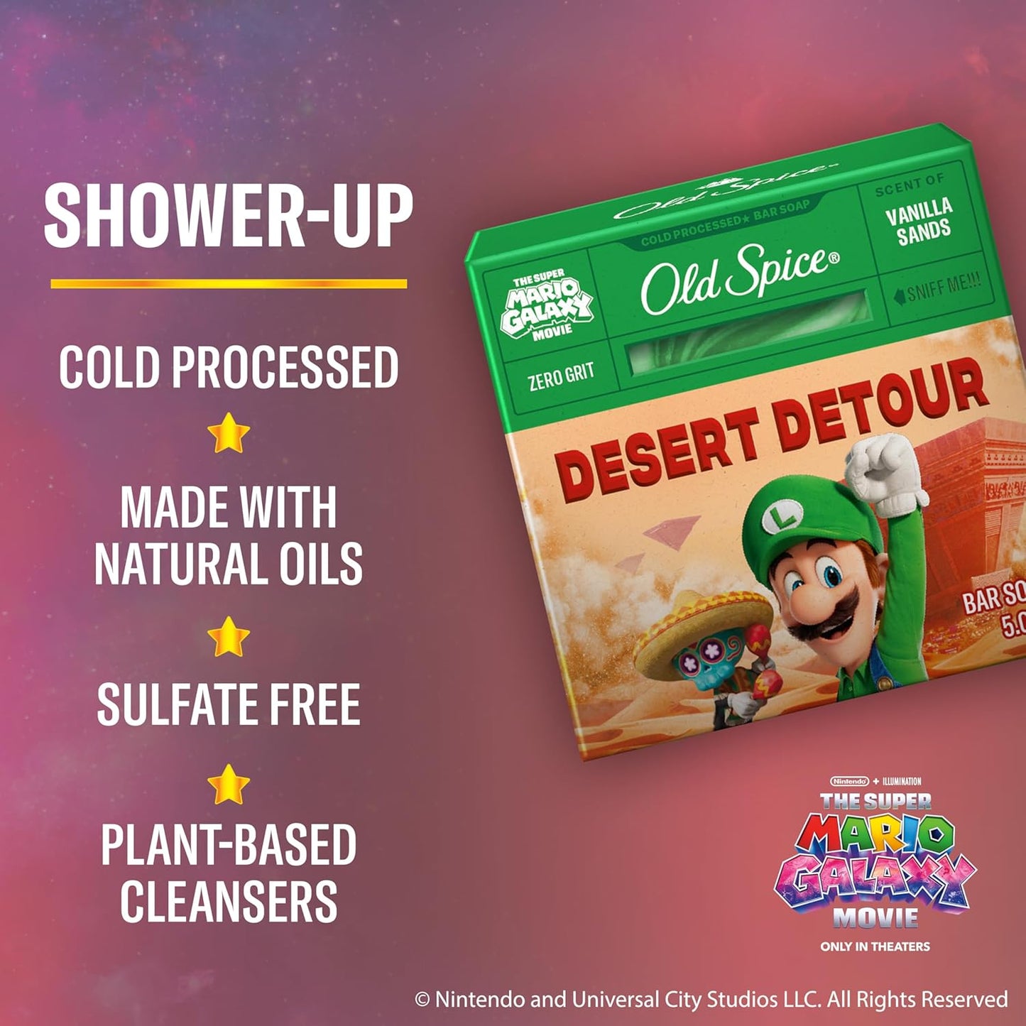 Old Spice Bar Soap for Men, x The Super Mario Galaxy Movie, Cold Pressed with Grit, Made with Natural Oils & Plant Based Cleanser, Vanilla Sands with Warm Vanilla & Cream Scent, 5.0 oz