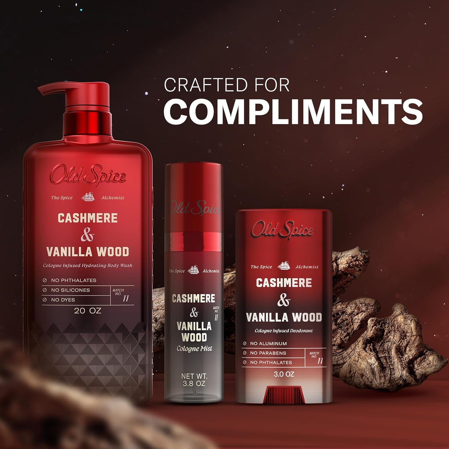 Old Spice Aluminum Free Deodorant for Men, The Spice Alchemist Collection, 24/7 Cologne Infused Scent, No Trade Off Formula, Free of Parabens & Phthalates, Cashmere + Vanilla Wood Scent, 3.0 oz