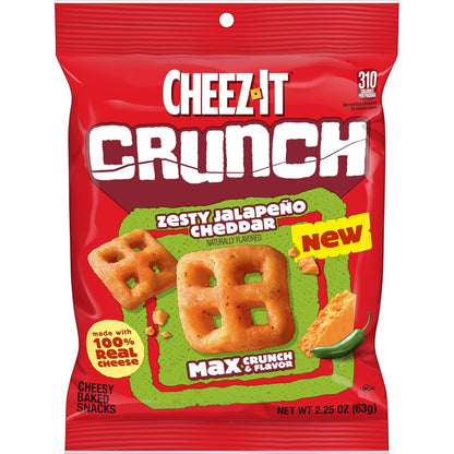 Cheez-It Crunch Cheesy Baked Snacks, Lunch Snacks, Zesty Jalapeno Cheddar (6 Pouches)