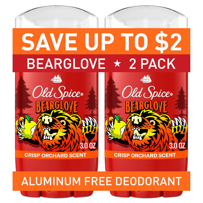 Old Spice Aluminum Free Deodorant for Men, 24/7 Odor Protection, 24/7 Freshness & Lasting Scent, Goes on Clear, Bearglove with Crisp Orchard Scent, 3.0 oz (Pack of 2)