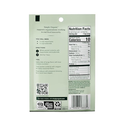 Simply Organic Ranch, Certified Organic, Gluten-Free | 1 oz | Pack of 4