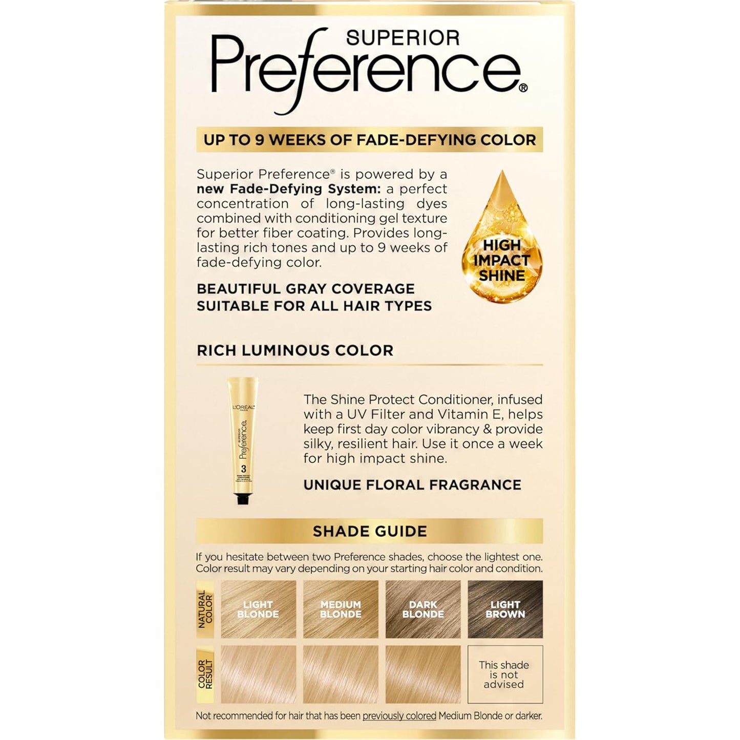 L'Oreal Paris Superior Preference Luminous Fade-Defying Permanent Hair Color, Hair Dye For Up to 9 Weeks of Radiance, Light Golden Blonde 9G, 1 Hair Dye Kit
