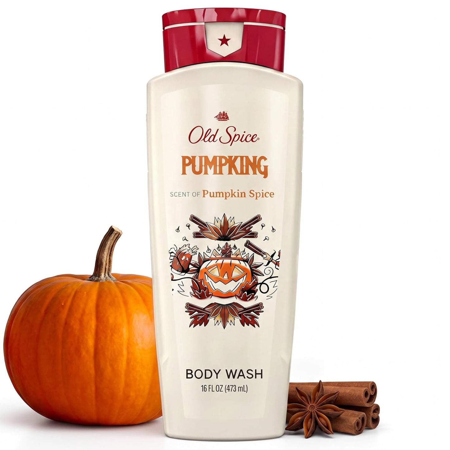 Old Spice Body Wash for Men, Fallidudes Edition, 24/7 Frightful Freshness, Long Lasting Cleanse & Refresh, Rich Lather, PumpKing Pumpkin Spice Scent, 16 oz
