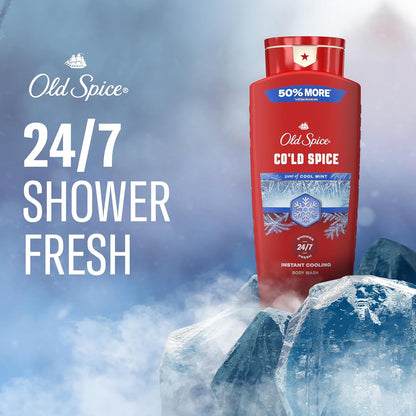Old Spice Body Wash for Men, 24/7 Shower Fresh & Clean with Daily Use, Lasting Signature Scent, Refreshing Lather, Moisturizing Formula, Cold Spice with Cool Mint Scent, 24 oz