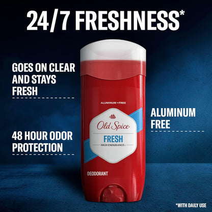 Old Spice Aluminum Free Deodorant For Men, High Endurance, 24/7 Sweat Defense & Odor Protection, 24/7 Freshness & Lasting Scent, Fresh Scent, 3.4 oz (Pack of 3)