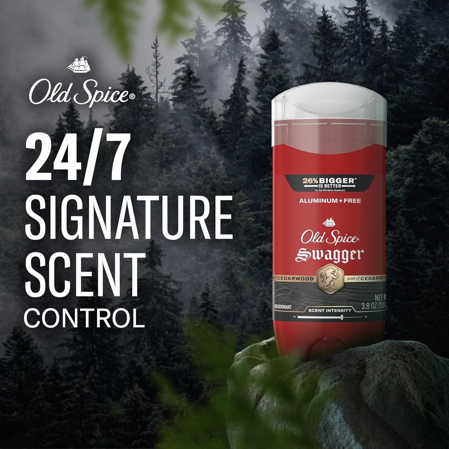Old Spice Aluminum Free Deodorant for Men, 24/7 Protection to Eliminate Odors, 24/7 Freshness & Lasting Scent, Swagger with Lime & Cedarwood Scent, 3.8 oz (Pack of 3)